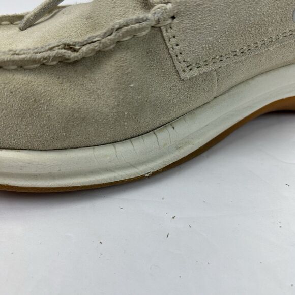Lands End Boat Shoes Women's 7B Beige Leather Cushioned Insole Casual Slip On - Picture 12 of 14